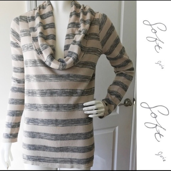 Soft Joie Sweaters - Soft Joie Gray/Tan Striped Cowl Neck Sweater